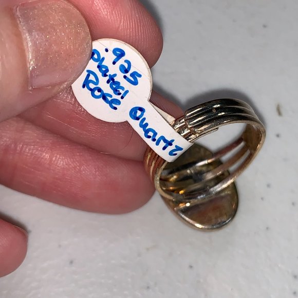 Silver Plated Rose Quartz Cab Ring, Sizeable - Picture 4 of 8